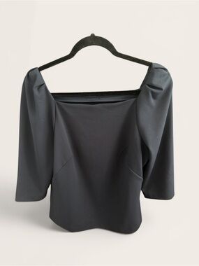 Ann Taylor Navy Square-Neck Puff 3/4 Sleeve Blouse